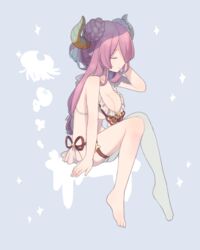  bad_id bad_pixiv_id barefoot bikini bikini_top_only braid breasts cleavage closed_eyes closed_mouth commentary_request draph female frilled_bikini frills full_body granblue_fantasy hair_bun hair_over_one_eye halterneck hand_in_own_hair horns long_hair medium_breasts munuko narmaya_(granblue_fantasy) narmaya_(summer)_(granblue_fantasy) plantar_flexion purple_hair single_hair_bun sitting solo swimsuit thigh_strap white_bikini 