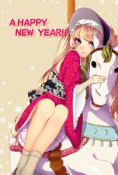  bad_id bad_pixiv_id blonde_hair blue_eyes curry_gohan female hat long_hair new_year original solo 