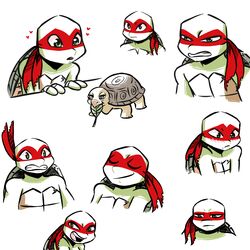  1:1 2017 anthro bandana blush closed_eyes clothing digital_media_(artwork) duo feral green_eyes happy heart_symbol inkyfrog kerchief leaf male mask notched_shell open_mouth raphael_(tmnt) reptile scalie shell simple_background smile solo_focus teenage_mutant_ninja_turtles teeth tongue turtle white_background wide_eyed 