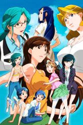  asahina_natsuki black_hair blue_eyes blue_hair brown_eyes brown_hair christine_garland game_cg gradient gradient_background green_eyes green_hair hayasaka_akira kinomiya_yukari kozue_hinako kurihara_mari multiple_girls navel official_art randow_serika serizawa_kasumi serizawa_miki super_real_mahjong 