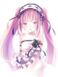  :p bad_id bad_pixiv_id bare_shoulders blush closed_mouth commentary_request cowboy_shot dress euryale_(fate) fate/hollow_ataraxia fate_(series) female hairband lolita_hairband long_hair looking_at_viewer munuko purple_hair simple_background smile solo tongue tongue_out twintails white_background white_dress yellow_eyes 