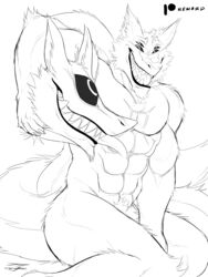  3:4 anthro arm_around_neck crazydrak eye_contact gemini_the_sergal grin hi_res licking looking_at_another male monochrome multi_eye multi_head multi_limb muscular muscular_male sergal smile solo tail tail_mouth teeth_showing tongue tongue_out unusual_anatomy unusual_tail 