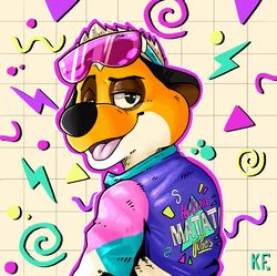  1990s absurd_res anthro colorful_theme eyewear glasses herpestid hi_res icon katxfish looking_at_viewer male mammal meerkat memphis_design solo 