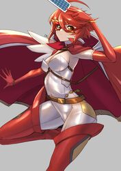  alternate_costume belt bodysuit boots breasts brown_belt cape card character_request check_character cleavage coat coat_on_shoulders commentary cosplay deekei elbow_gloves english_commentary eye_mask female fire_emblem fire_emblem_fates gloves grey_background highres hinoka_(fire_emblem) holding holding_card looking_at_viewer persona persona_5 persona_5_the_royal phantom_thief playing_card red_footwear red_gloves red_hair short_hair silver_bodysuit simple_background solo thigh_boots yellow_eyes yoshizawa_kasumi yoshizawa_kasumi_(cosplay) 