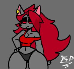  anthro breasts canid canid_demon canine clothing demon digital_media_(artwork) female fostrop fur hair hellhound low_res mammal mythological_canine mythological_creature mythology panties shirt simple_background solo tail topwear underwear 