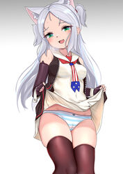  :d american_flag_neckwear animal_ears azur_lane bare_shoulders between_breasts black_gloves black_vest blush bow bow_panties breasts cameltoe cat_ears cat_girl clothes_lift commentary_request covered_navel curly_hair dedorudy dress dress_lift elbow_gloves female fingerless_gloves from_below gloves groin half-closed_eyes head_tilt highres hip_focus knees_together_feet_apart lifting_own_clothes long_hair looking_at_viewer looking_down medium_breasts necktie necktie_between_breasts oerba_yun_fang open_clothes open_vest panties presenting see-through see-through_dress sims_(azur_lane) skindentation sleeveless sleeveless_dress smile smug solo standing striped_clothes teasing thighhighs thighs underwear unzipped vertical-striped_clothes very_long_hair vest vest_lift white_dress wrist_cuffs 