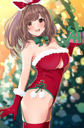  :d bare_shoulders bell blurry blurry_background blush bow box breasts brown_eyes brown_hair christmas christmas_lights christmas_ornaments christmas_tree cleavage clothing_cutout collar female fur-trimmed_leotard fur_trim garter_straps gift gift_box gloves green_neckwear hairbow half_gloves high_ponytail holding holding_gift idolmaster idolmaster_shiny_colors koukoku large_breasts leotard long_hair looking_at_viewer neck_bell open_mouth ponytail red_bow red_gloves red_thighhighs santa_costume side-tie_leotard smile solo strapless thighhighs tsukioka_kogane underboob underboob_cutout 