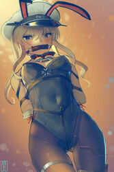  alternate_costume animal_ears arms_behind_back black_leotard black_pantyhose blonde_hair blue_eyes bondage bondage bondage bound bound_arms breast_bondage breasts cad_(caddo) covered_navel crotch_rope detached_collar fake_animal_ears female gagged graf_zeppelin_(kancolle) hair_between_eyes hat highleg highleg_leotard highres kantai_collection leotard medium_breasts pantyhose peaked_cap playboy_bunny rabbit_ears remote_control_vibrator rope sex_toy shibari_over_clothes side-tie_leotard sidelocks solo strapless strapless_leotard thigh_strap twintails vibrator vibrator_in_thigh_strap vibrator_under_clothes 