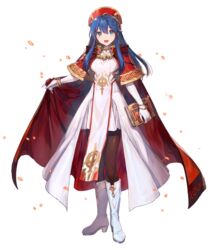  alternate_costume azu-taro blue_eyes blue_hair book boots bracelet breasts cape dress elbow_gloves female fire_emblem fire_emblem:_the_binding_blade fire_emblem_heroes forblaze full_body gloves hat highres holding holding_book jewelry knee_boots lilina_(fire_emblem) lilina_(firelight_leader)_(fire_emblem) long_hair looking_at_viewer medium_breasts non-web_source official_art open_mouth pantyhose pelvic_curtain red_cape shiny_clothes skirt smile solo standing transparent_background white_dress white_footwear white_gloves 