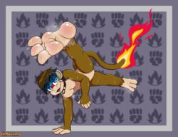  3_toes absurd_res anthro blaze_kick bodily_fluids capoeira collar feet foot_focus generation_4_pokemon haplorhine hi_res humanoid_feet jake_(jakiepour148) male mammal mhicky93 monferno nintendo plantigrade pokemon pokemon_(species) primate soles solo sweat sweatdrop sweaty_feet sweaty_legs toes 