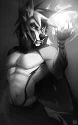  anthro black_and_white canid canine canis dark_magic kagiroshi male mammal monochrome muscular muscular_male solo standing storm_dancer vampire wolf 