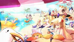  6+girls ahri_(league_of_legends) animal animal_ears ass beach beach_chair beach_umbrella beach_volleyball bikini bird blonde_hair breasts character_request cleavage closed_eyes closed_mouth cloud crab crossover dolphin ejami fate/extra fate_(series) feet fox fox_boy fox_ears fox_girl fox_tail green_hair highres inuyasha inuyasha_(character) jet_ski kitsune korean_clothes kudamaki_tsukasa kurama_(yu_yu_hakusho) kyuubi large_breasts league_of_legends long_hair lying meme multiple_boys multiple_crossover multiple_girls multiple_tails naruto_(series) nude orange_hair palm_tree partially_submerged pink_hair salt_bae_(meme) sand seagull senko_(sewayaki_kitsune_no_senko-san) sewayaki_kitsune_no_senko-san shippou_(inuyasha) short_hair sitting sonic_(series) species_connection swimsuit tail tails_(sonic) tamamo_(fate) tamamo_no_mae_(fate/extra) touhou trait_connection tree umbrella uzumaki_naruto water yakumo_ran 