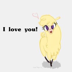  1:1 2015 alpaca blush camelid daww digital_drawing_(artwork) digital_media_(artwork) eyelashes female feral fur grey_background heart_symbol i_love_you looking_at_viewer mammal paprika_paca_(tfh) purple_eyes quadruped signature simple_background solo thattagen them&#039;s_fightin&#039;_herds wool_(fur) yellow_body yellow_fur 