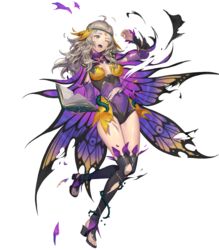  ahoge alternate_costume blonde_hair blush book boots breasts brown_eyes cape detached_sleeves female fire_emblem fire_emblem_fates fire_emblem_heroes full_body gesoking gradient_clothes hair_ornament hand_up highres holding holding_book leg_up leotard long_hair looking_away medium_breasts non-web_source official_art one_eye_closed open_book open_mouth ophelia_(fire_emblem) ophelia_(resplendent)_(fire_emblem) shiny_skin solo thigh_boots thighhighs toeless_footwear toes torn_clothes transparent_background wing_cape wings 