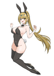  absurdres animal_ears aotsuba bare_shoulders black_leotard black_thighhighs blonde_hair blush bow bowtie breasts chest_jewel cleavage covered_navel detached_collar earrings fake_animal_ears female full_body headpiece highleg highleg_leotard highres jewelry large_breasts leotard long_hair looking_at_viewer mythra_(xenoblade) playboy_bunny ponytail rabbit_ears rabbit_tail solo strapless strapless_leotard swept_bangs tail thick_thighs thighhighs thighs tiara very_long_hair wrist_cuffs xenoblade_chronicles_(series) xenoblade_chronicles_2 yellow_eyes 