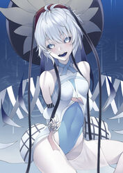  bangs banned_artist black_headwear black_sclera breasts colored_sclera colored_skin dress fate/grand_order fate_(series) female kyoeiki large_hat looking_at_viewer open_mouth puffy_sleeves short_hair small_breasts smile solo van_gogh_(fate) white_dress white_eyes white_hair white_skin 