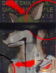  anthro baseball_cap black_goo black_nose black_ooze bodily_fluids brown_body brown_fur bust_portrait canid canine canis cape_escape censor_bar censored_eyes circled clothing coyote crying_laughing electricmike_(artist) emoji fur glowing glowing_eyes gnollplaying_games green_baseball_cap grey_body grey_fur hat headgear headwear hi_res hidden_eyes jet_adler_(cape_escape) laugh male mammal portrait progress_bar red_arrow shirt solo tan_body tan_fur tank_top tears topwear yellow_eyes yellow_glow youtube 