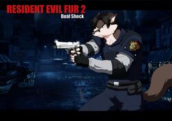  2015 anthro brown_body brown_fur brown_hair canid canine canis capcom clothed clothing cosplay digital_media_(artwork) english_text fingerless_gloves fur gloves gun hair handgun handwear leon_kennedy male mammal pistol police police_uniform ranged_weapon resident_evil solo text uniform weapon wildert_(xxsparcoxx) wolf xxsparcoxx 