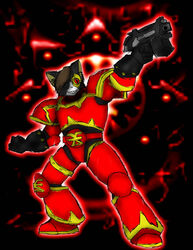  anthro armor bionic_eye bionics black_and_red bolt_pistol brown_hair chaos_space_marine chaos_star cybernetic_eye cybernetics cyborg domestic_cat evil_grin felid feline felis hair khornate-furry khorne_berzerker machine male mammal power_armor smile solo space_marine_armor symbol warhammer_(franchise) warhammer_40000 