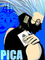  1boy blue card character_name dressrosa fingerless_gloves gladius gladius_(one_piece) gloves goggles male male_focus mask one_piece over_shoulder playing_card sleeveless solo spade spiked_hair spiky_hair 