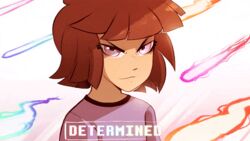  ambiguous_gender animated brown_hair clothed clothing determined english_text frisk_(undertale) hair human mammal maplespyder not_furry pink_eyes rainbow_colors short_playtime solo text undertale undertale_(series) 