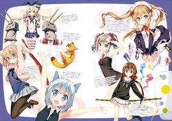  6+girls :d a_(kyousougiga) absurdres anchor_symbol animal_ears apron arm_up arms_up bare_shoulders black_panties black_pantyhose black_serafuku black_socks blonde_hair blood_sword blue_eyes blue_hair blush bow brown_eyes brown_hair cardigan cat_ears character_name curly_hair detached_sleeves elbow_gloves elf glasses gloves grey_hair grin hair_ribbon hairbow hammer hands_on_own_knees hemokinesis high_heels highres idolmaster idolmaster_cinderella_girls jumping kantai_collection kantoku kanzaki_ranko kneehighs koto_(kyousougiga) kuriyama_mirai kyoukai_no_kanata kyousougiga lifebuoy loafers long_hair low_ponytail maid midriff miniskirt multiple_girls myucel_foalan nanami_ao navel necktie open_mouth outbreak_company outstretched_arms panties pantyhose pleated_skirt pointy_ears purple_eyes red-framed_eyewear red_eyes rensouhou-chan ribbon sailor_collar school_uniform serafuku shimakaze_(kancolle) shimogamo_yasaburou shoes short_hair skirt smile socks sweater swim_ring sword tanuki thighhighs thong twintails uchouten_kazoku un_(kyousougiga) underwear weapon white_gloves wrist_cuffs yozakura_quartet 