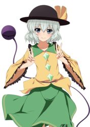  aono_meri artist_name bad_id bad_twitter_id blue_eyes bow double_v eyeball female green_hair hat hat_bow highres image_sample komeiji_koishi long_sleeves looking_at_viewer shirt short_hair simple_background skirt smile solo string third_eye touhou twitter_sample v white_background wide_sleeves 