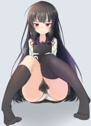  asymmetrical_legwear bad_id bad_pixiv_id between_legs black_hair black_skirt black_socks black_thighhighs blunt_bangs blush closed_mouth collarbone doyachii female full_body gloves grey_background hair_ribbon handheld_game_console highres isokaze_(kancolle) kantai_collection kneehighs knees_together_feet_apart knees_up long_hair mismatched_legwear nintendo_3ds panties pantyshot pigeon-toed playing_games red_eyes ribbon school_uniform serafuku shirt simple_background single_kneehigh single_sock single_thighhigh sitting skirt socks solo thighhighs underwear uneven_legwear upskirt very_long_hair white_gloves white_panties white_shirt 