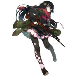  bayonet black_footwear black_hair black_pantyhose black_skirt female floral_print full_body girls&#039;_frontline green_jacket gun hair_ornament holding holding_gun holding_weapon jacket karei long_hair looking_at_viewer neckerchief official_art pantyhose red_eyes red_neckerchief red_scarf sailor_collar scarf school_uniform serafuku simple_background skirt solo submachine_gun third-party_source transparent_background type_100_(girls&#039;_frontline) type_100_smg weapon 