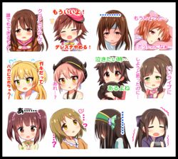  6+girls abe_nana akagi_miria bad_id bad_twitter_id black_hair blonde_hair blush brown_eyes brown_hair cabbie_hat dekitate_evo!_revo!_generation!_(idolmaster) expressions green_hairband hairband hat highres honda_mio idolmaster idolmaster_cinderella_girls idolmaster_cinderella_girls_starlight_stage jougasaki_mika jougasaki_rika long_hair maekawa_miku mimura_kanako multiple_girls nitta_minami ogata_chieri open_mouth ponytail sad sagisawa_fumika shimamura_uzuki shinekalta short_hair tachibana_arisu translated twintails two_side_up 