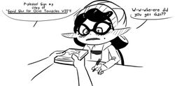  2018 animal_humanoid beanie better_version_at_source black_hair blush callie_(splatoon) cephalopod cephalopod_humanoid clothing coat coleoid decapodiform dialogue digital_drawing_(artwork) digital_media_(artwork) embarrassed english_text eyewear female hair hat headgear headwear humanoid inkling marine marine_humanoid markings mole_(marking) mollusk mollusk_humanoid monochrome nintendo not_furry pen polyle pseudo_hair simple_background speech_bubble splatoon tentacle tentacle_hair text topwear white_background 