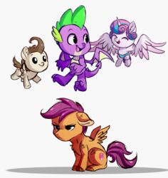  2018 alicorn angry cutie_mark dragon equid equine female feral flurry_heart_(mlp) flying friendship_is_magic group hasbro hikariviny horn male mammal my_little_pony mythological_creature mythological_equine mythological_scalie mythology pegasus pound_cake_(mlp) scalie scootaloo_(mlp) simple_background spade_tail spike_(mlp) tail white_background wings young young_feral 