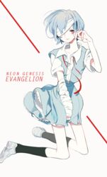  ayanami_rei bad_id bad_pixiv_id bandages blue_hair copyright_name female neon_genesis_evangelion pikaro red_eyes school_uniform solo 