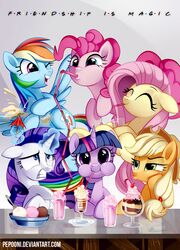  2015 alicorn applejack_(mlp) beverage blue_body blue_eyes blue_feathers blue_fur cherry cider closed_eyes dessert drinking earth_pony equid equine f.r.i.e.n.d.s feathered_wings feathers female fluttershy_(mlp) food friends_(tv_series) friendship_is_magic fruit fur glowing green_eyes group hair hasbro hi_res horn horse ice_cream levitation mammal milkshake multicolored_hair my_little_pony mythological_creature mythological_equine mythology one_eye_closed pegasus pepooni pinkie_pie_(mlp) plant pony purple_body purple_eyes purple_fur purple_hair rainbow_dash_(mlp) rainbow_hair rarity_(mlp) sparkles straw_(disambiguation) twilight_sparkle_(mlp) two_tone_hair unicorn wings wink 