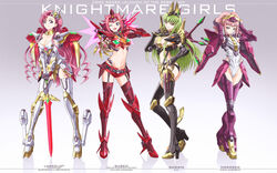  4girls anya_alstreim armor breasts c.c. character_name claw_(weapon) cleavage code_geass commentary_request copyright_name cosplay earrings energy_wings english_text euphemia_li_britannia gawain_(code_geass) gawain_(code_geass)_(cosplay) green_hair grey_eyes guren_(code_geass) guren_(code_geass)_(cosplay) guren_s.e.i.t.e.n._eight_elements high_heels highres jewelry knife kouzuki_kallen lancelot_(code_geass) lancelot_(code_geass)_(cosplay) lancelot_air_cavalry leotard long_hair md5_mismatch mecha_musume medium_breasts midriff mordred_(code_geass) mordred_(code_geass)_(cosplay) multiple_girls navel outsider_0 photoshop_(medium) pink_eyes pink_hair purple_eyes red_hair resolution_mismatch reverse_grip short_hair source_smaller sword twintails underboob very_long_hair weapon yellow_eyes 