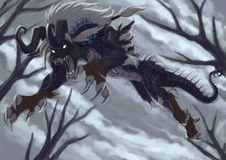  2009 arm_tuft big_claws black_body black_face black_feet black_fur black_paws blue_body blue_ears blue_face blue_fur blue_horn blue_tail claws digital_media_(artwork) elbow_tuft empty_eyes fangs feet felid feral fur grey_body grey_claws grey_face grey_feet grey_fur grey_nose grey_paws grey_scales hair horn jc_(artist) long_tail low-angle_view male mammal monotone_hair monotone_horn monotone_tail monster multicolored_body multicolored_face multicolored_feet multicolored_paws open_mouth outside paws plant pounce quadruped scales sky solo spiked_tail spikes spikes_(anatomy) tail teeth tree tuft two_tone_feet two_tone_paws white_hair 