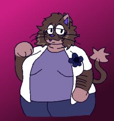  amber_(felineflustered) anthro arm_hair big_breasts body_hair breasts clothing demon domestic_cat eyewear felid feline felineflustered felis female flower glasses low_res mammal mature_female overweight overweight_female plant snaggle_tooth solo trans_(lore) trans_woman_(lore) whiskers 