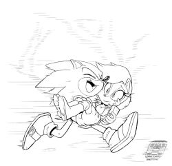  2018 anthro archie_comics boots carrying_another chipmunk closed_eyes clothing eulipotyphlan eyelashes female finimun footwear gloves greyscale ground_squirrel handwear hedgehog jacket male male/female mammal monochrome nicole_(computer) open_mouth rodent running sally_acorn sciurid sega shoes smile sonic_the_hedgehog sonic_the_hedgehog_(archie) sonic_the_hedgehog_(comics) sonic_the_hedgehog_(series) surprise topwear 