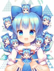  &gt;_&lt; 6+girls :3 :d ;d =_= ahoge blue_bow blue_dress blue_eyes blue_hair bow chibi chibi_on_head chibi_on_shoulder cirno closed_eyes coa_(chroo_x) collared_shirt commentary dress drooling facing_viewer frilled_shirt_collar frills grin hairbow ice ice_wings looking_at_viewer mini_person minigirl mouth_drool multiple_girls multiple_persona neck_ribbon on_head on_shoulder one_eye_closed open_mouth person_on_head puffy_short_sleeves puffy_sleeves red_ribbon ribbon shirt short_hair short_sleeves sleeping sleeveless sleeveless_dress smile touhou triangle white_background white_shirt white_sleeves wings xd 