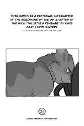  domestic_cat english_text felid feline felis feral hi_res jake_(warriors) male male/male mammal monochrome tallstar_(warriors) text thathornycat warriors_(book_series) 