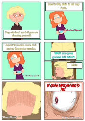  6_panel_comic absurd_res alicorn ambiguous_gender black_clothing black_shirt black_topwear blonde_hair blue_body blue_eyes blue_fur blue_wall bodily_fluids border carrying_another casca_de_laranja clothed clothing crying english_text equid equine feral fluffy_pony fluffy_pony_(species) fur group hair heart_symbol hi_res holding_another horn human light_body light_eyes light_fur light_skin male mammal mythological_creature mythological_equine mythology purple_blouse red_eyes red_hair sad shirt tears text topwear trio white_border wings young young_ambiguous 