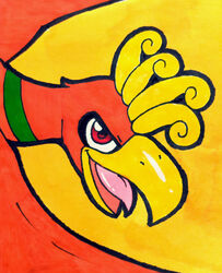  ambiguous_gender avian beak bird feathered_crest feathered_wings feathers feral generation_2_pokemon glury_the_unown head_crest headshot_portrait hi_res ho-oh legendary_pokemon looking_at_viewer mythological_avian mythological_bird mythological_creature mythological_firebird mythology nintendo open_beak open_mouth orange_body orange_feathers pokemon pokemon_(species) portrait red_eyes simple_background smile solo tongue traditional_media_(artwork) wings yellow_background 