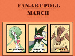  absurd_res andromorph anthro digital_media_(artwork) female gardevoir generation_3_pokemon generation_4_pokemon generation_9_pokemon group hi_res intersex lopunny male meowscarada nintendo pokemon pokemon_(species) simple_background sopa-chan text trio url vote 