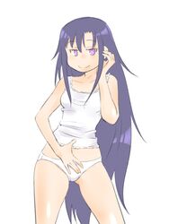  afunai breasts camisole commentary_request contrapposto cowboy_shot female goshiki_agiri kill_me_baby long_hair panties purple_eyes purple_hair raised_eyebrows small_breasts smile solo underwear underwear_only very_long_hair white_panties 