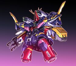  fusion gun gundam gundam_unicorn highres holding holding_gun holding_weapon ishiyumi mask_commander mecha neo_zeong no_humans purple_background robot science_fiction sd_command_chronicles sd_gundam shoulder_cannon solo v-fin weapon 