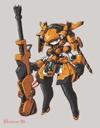  absurdres aqua_eyes cable female full_body grey_background gun highres holding holding_gun holding_weapon humanoid_robot kuruton486 original robot science_fiction solo standing twitter_username weapon 