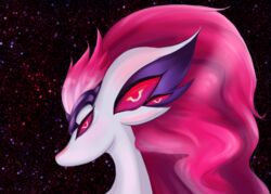  ambiguous_gender hair hi_res long_hair lucky_lantern markings mouthless multi_eye pink_hair pupils purple_markings red_sclera solo space species_request unusual_pupils white_body white_eyes 