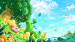  absurdres aircraft anniversary block_(object) blue_sky castle castle_dedede cloud crying crying_with_eyes_open day dirigible falling_leaves flower grass highres hill kabula kirby kirby&#039;s_dream_land kirby:_star_allies kirby_(series) kracko lalala_(kirby) leaf lololo_(kirby) mountain no_humans ocean outdoors pond sky smile star_(symbol) star_block tears transformation tree tyutaka0427 void_termina whale whispy_woods 