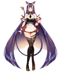  absurdly_long_hair animal_ears between_breasts blunt_bangs breasts bustier cleavage cluseller demon_tail dress female full_body gloves horns indie_virtual_youtuber large_breasts long_hair necktie necktie_between_breasts oni oni_horns onigiri_(vtuber) onigiri_(vtuber)_(1st_costume) purple_hair shiny_clothes short_dress simple_background smile straight-on tail thigh_gap thighhighs very_long_hair virtual_youtuber white_background yellow_eyes zettai_ryouiki 