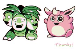  :d black_eyes claws commentary_request exeggutor fangs full_body jaho looking_at_viewer multiple_monochrome no_humans open_mouth pokemon pokemon_(creature) pokemon_rgby pokemon_rgby_(style) simple_background smile standing standing_on_one_leg thank_you white_background wigglytuff 